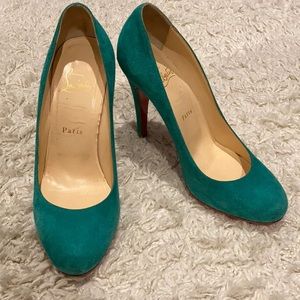 Christian Louboutin teal suede pumps